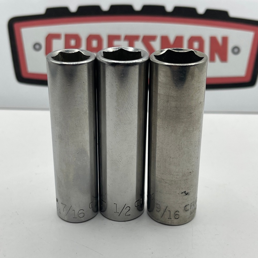Craftsman 3pc Deep Well Socket Set 3/8 Drive 7/16 1/2 9/16 SAE 6-Point USA G